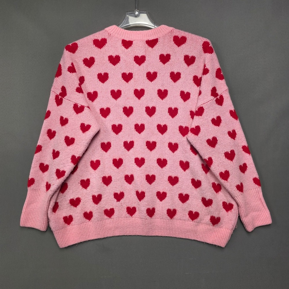 CeCe Sweater Women's Heart Print Crewneck Knit Pink Large - Picture 6 of 8